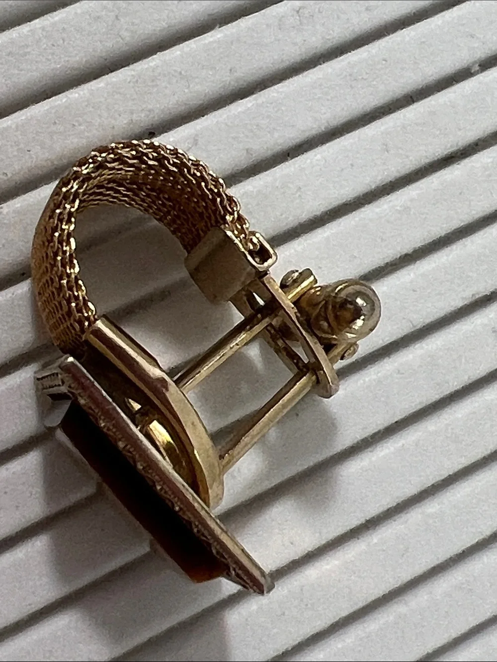 Gold-Tone Rectangular Tiger Eye Cuff Links with Woven Backing